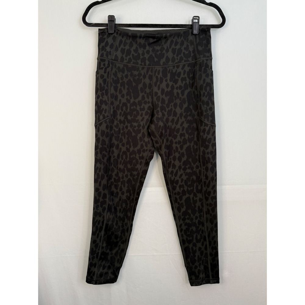 Victoria's Secret‎ Leggings 12 Dark Olive Black Leopard Print High Rise Pocket
